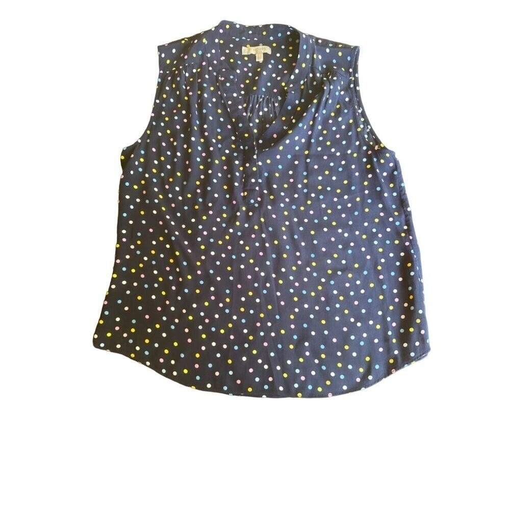 Hobbs London Armelle Split Neck Blouse Blue Mulitcolor Polka Dot Sleeveless Sz 8